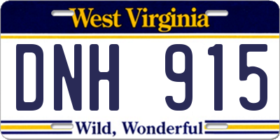WV license plate DNH915