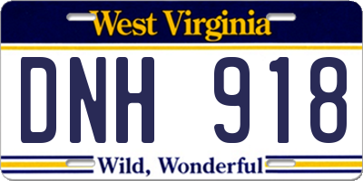 WV license plate DNH918