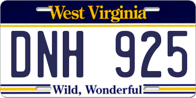 WV license plate DNH925