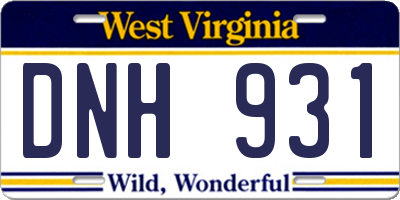 WV license plate DNH931