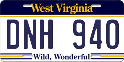 WV license plate DNH940