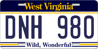 WV license plate DNH980