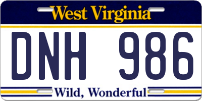 WV license plate DNH986