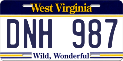 WV license plate DNH987