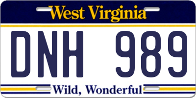 WV license plate DNH989