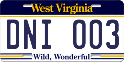 WV license plate DNI003