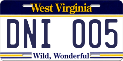 WV license plate DNI005