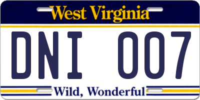 WV license plate DNI007