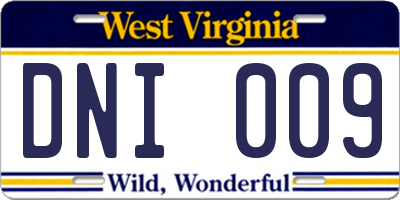 WV license plate DNI009