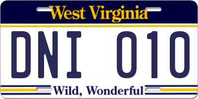 WV license plate DNI010