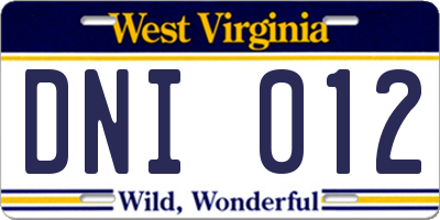 WV license plate DNI012