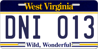 WV license plate DNI013