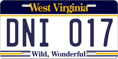 WV license plate DNI017