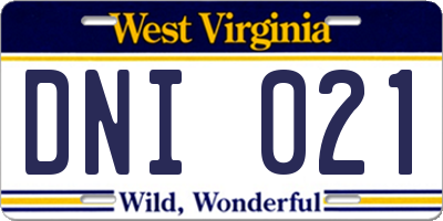 WV license plate DNI021