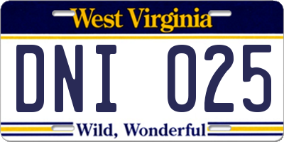 WV license plate DNI025