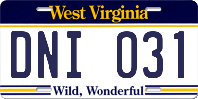 WV license plate DNI031