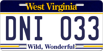 WV license plate DNI033
