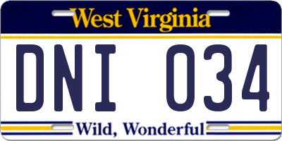 WV license plate DNI034