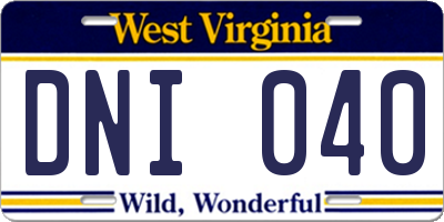 WV license plate DNI040