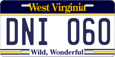 WV license plate DNI060