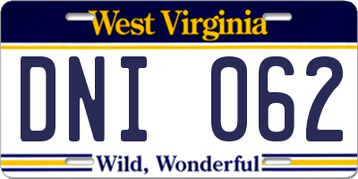 WV license plate DNI062