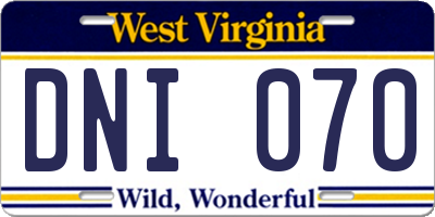 WV license plate DNI070