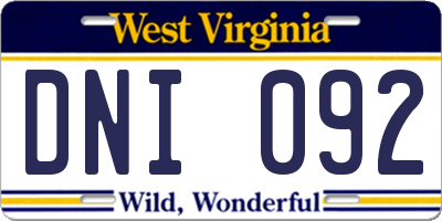 WV license plate DNI092