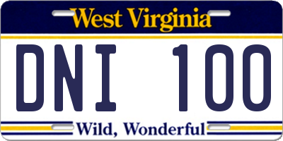 WV license plate DNI100