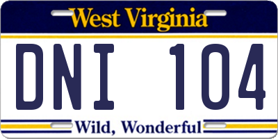 WV license plate DNI104