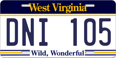 WV license plate DNI105