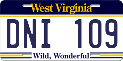 WV license plate DNI109