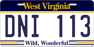WV license plate DNI113