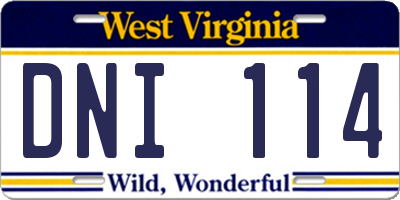 WV license plate DNI114