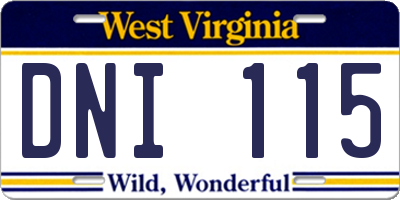 WV license plate DNI115