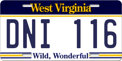 WV license plate DNI116