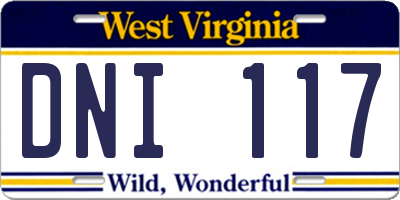 WV license plate DNI117