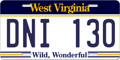 WV license plate DNI130