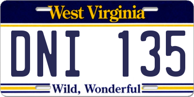 WV license plate DNI135
