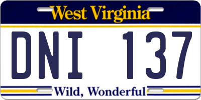 WV license plate DNI137