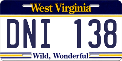 WV license plate DNI138