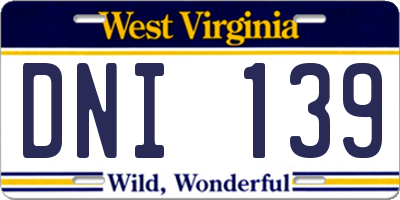 WV license plate DNI139