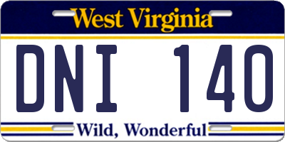 WV license plate DNI140