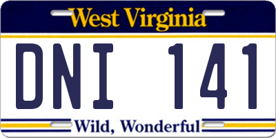 WV license plate DNI141