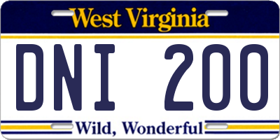 WV license plate DNI200