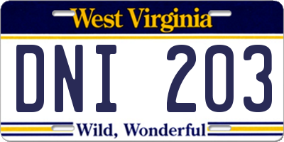 WV license plate DNI203
