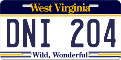 WV license plate DNI204