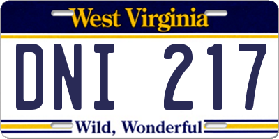 WV license plate DNI217