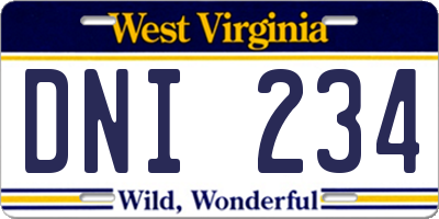 WV license plate DNI234