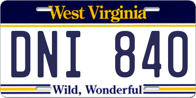 WV license plate DNI840