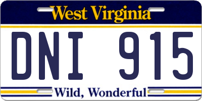 WV license plate DNI915